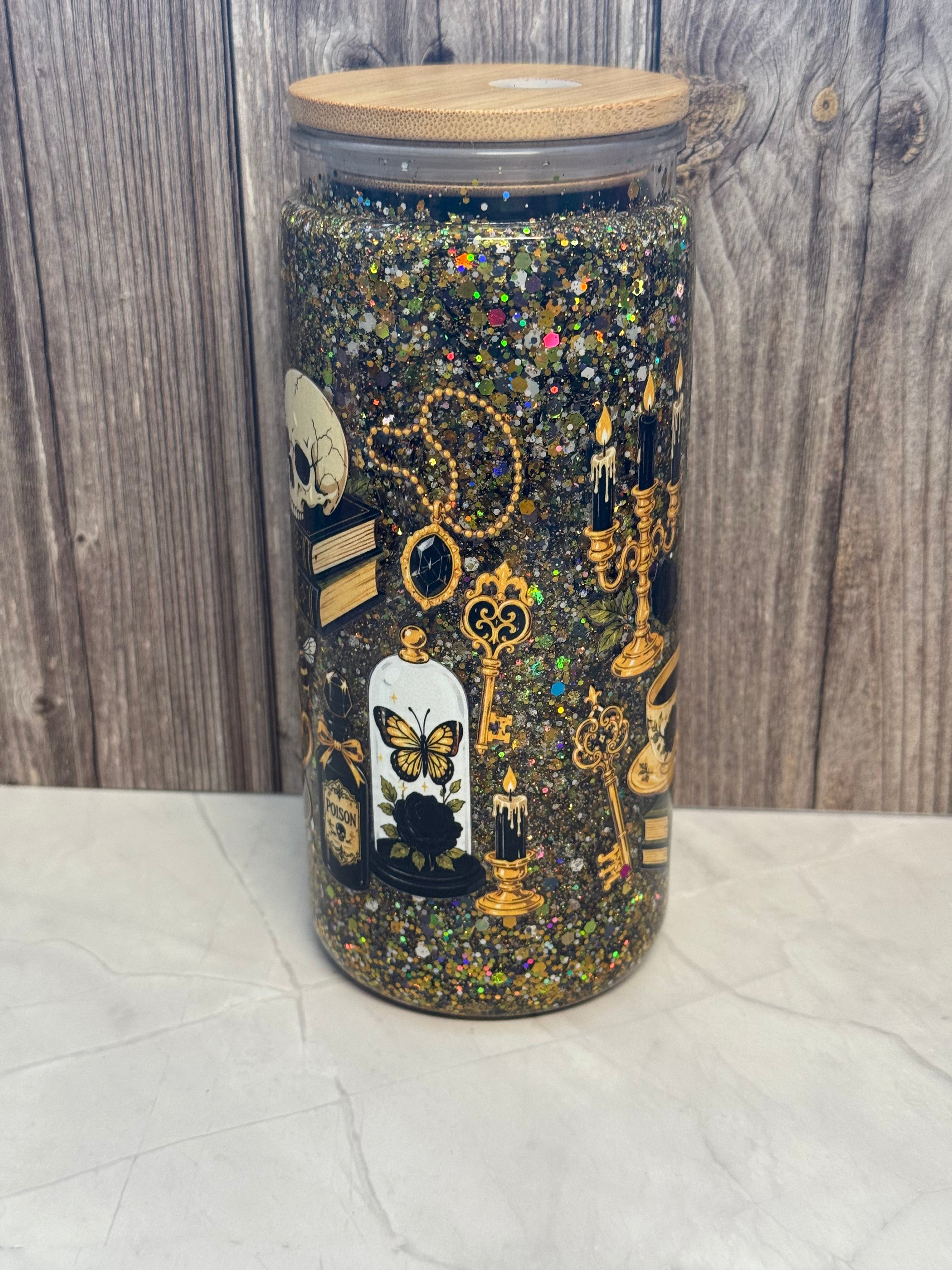 20 oz Waterfall Skull Books and Keys