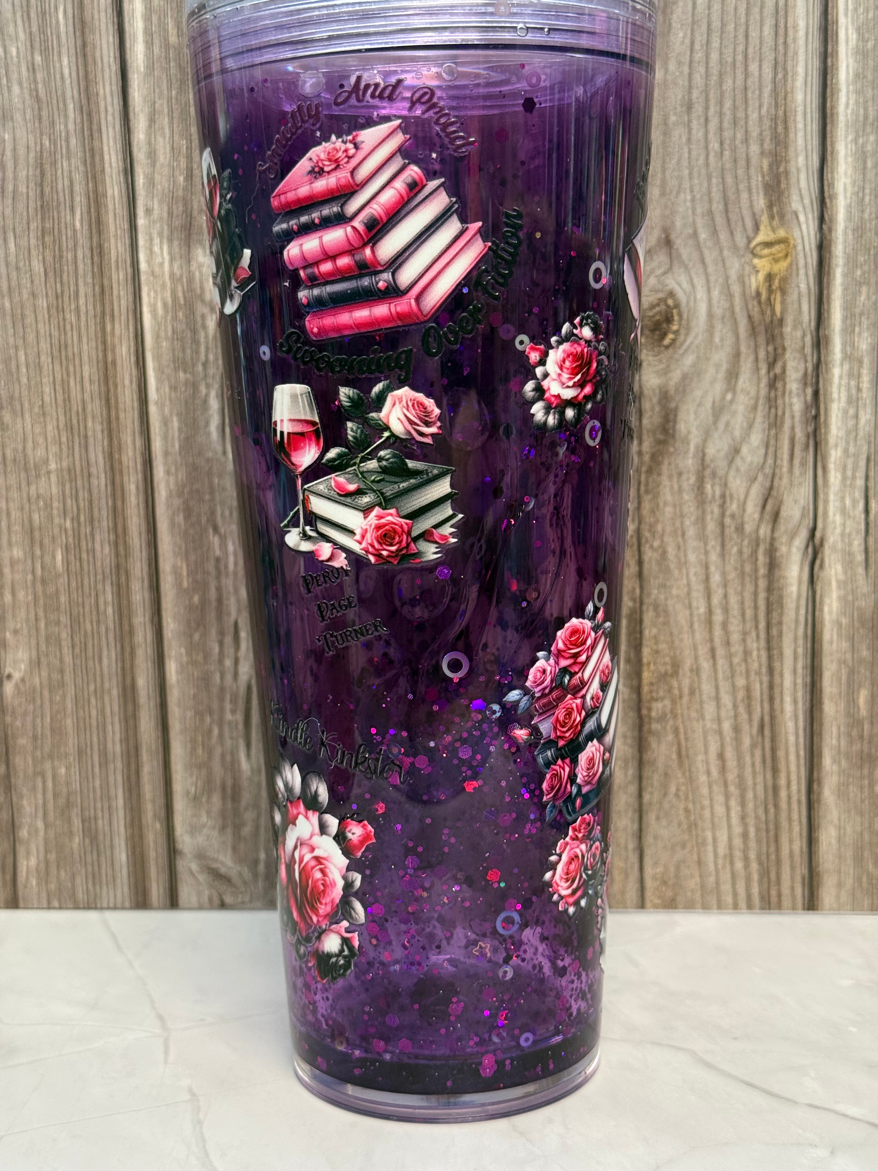 24 oz Purple Lava Book Themed