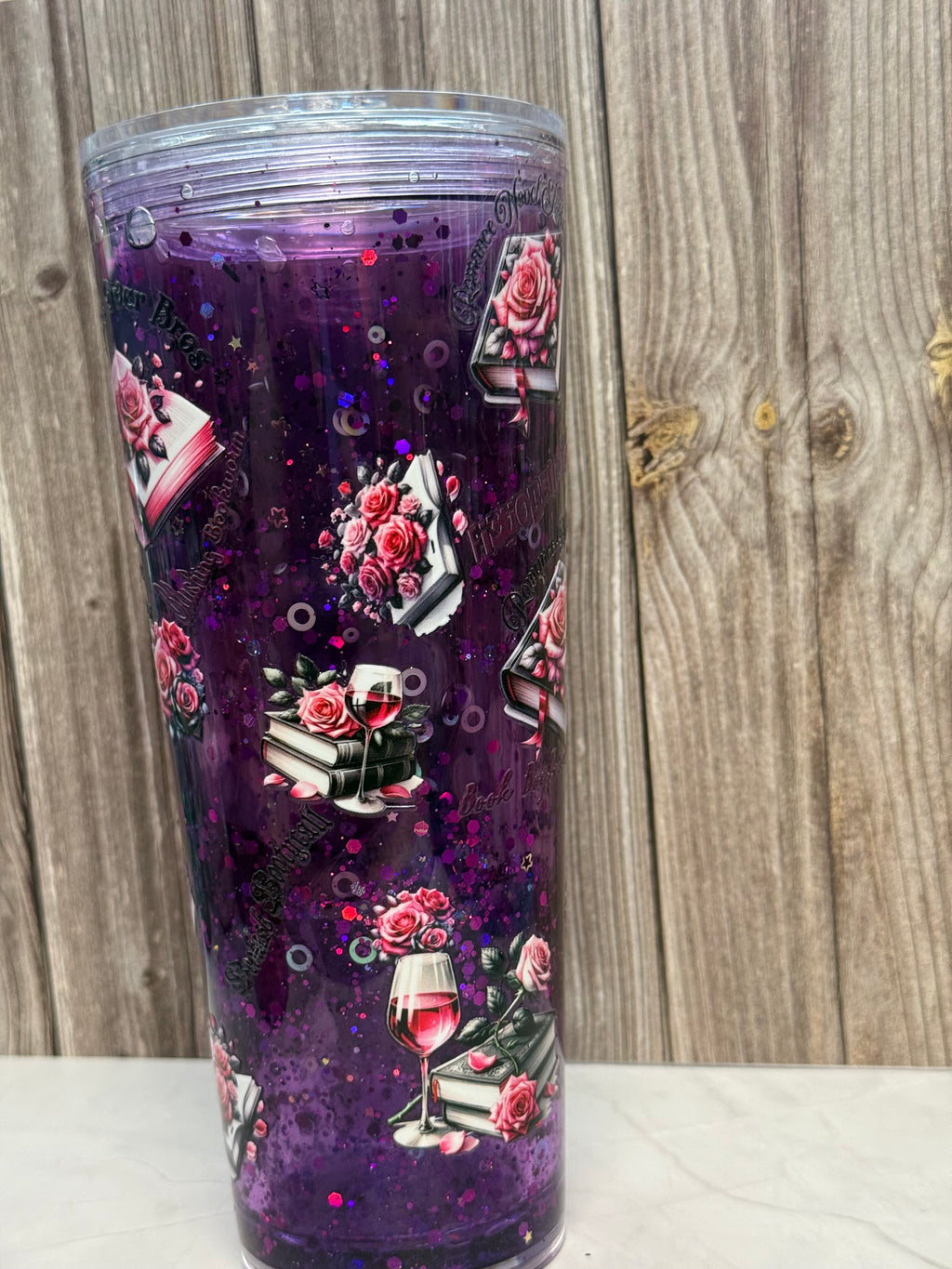 24 oz Purple Lava Book Themed
