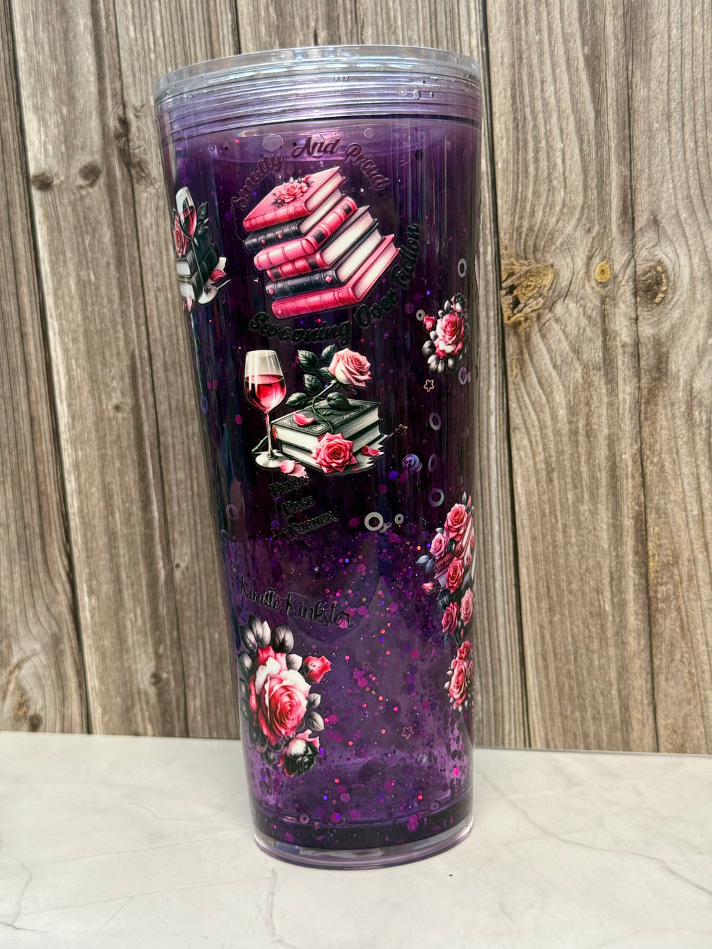 24 oz Purple Lava Book Themed