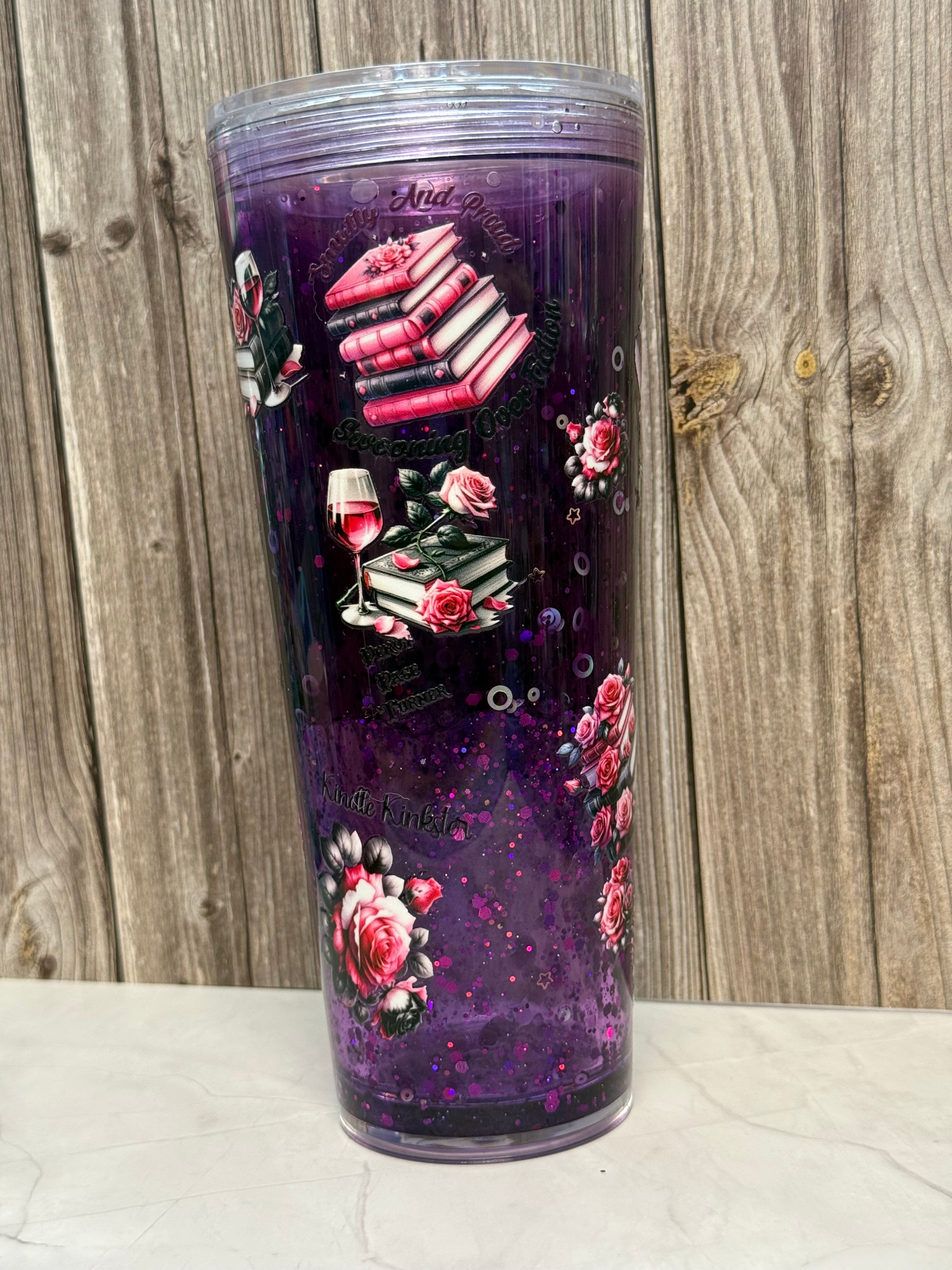 24 oz Purple Lava Book Themed